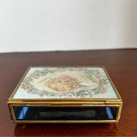 Angel Trinket/Jewellery Box Foiled Brass Stained Glass Thomas Cathey - Picture 3 of 8